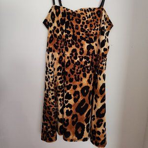 Vintage 90s Y2K Fuzzy Velvet Velour Leopard Animal Print Festival Mini Dress M